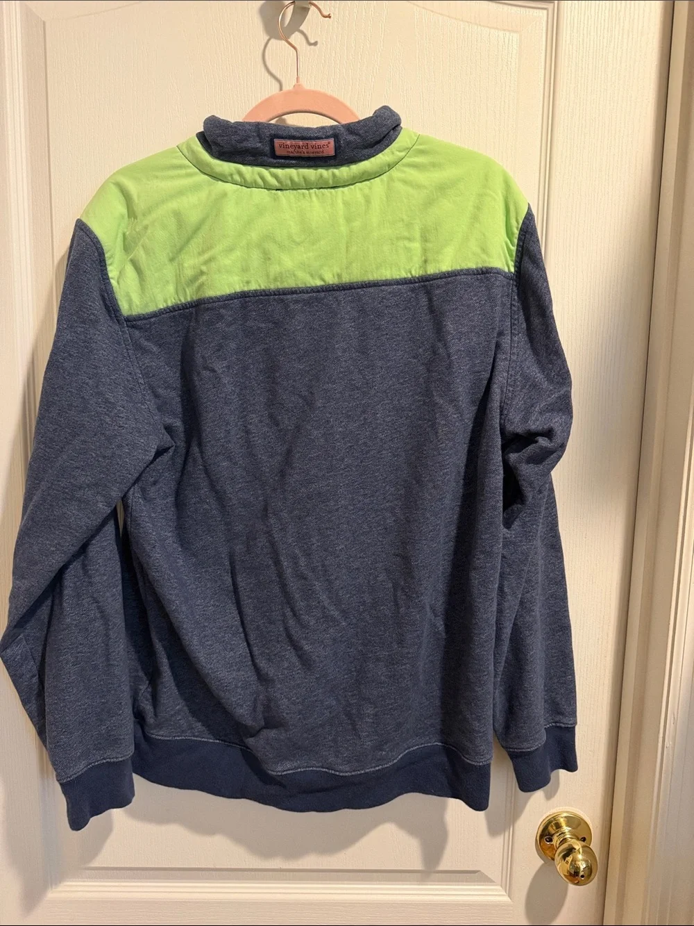 Vineyard Vines Navy Half-Zip Sweater with Lime Yoke